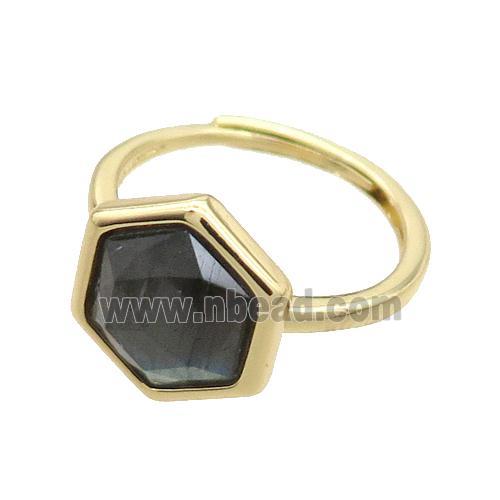Labradorite Copper Ring Hexagon Adjustable Gold Plated