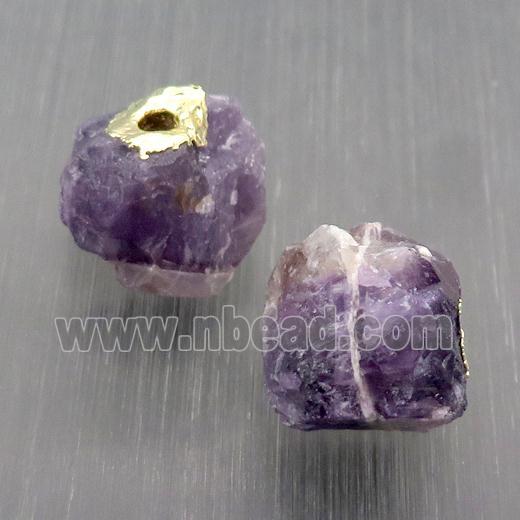 Hammered Amethyst Beads Round Nugget Purple Gold Plated