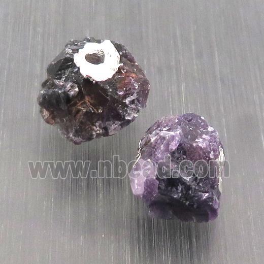 Hammered Amethyst Beads Round Nugget Purple Silver Plated