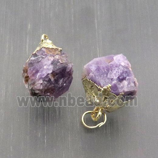 Hammered Amethyst Pendant Freeform Nugget Purple Gold Plated