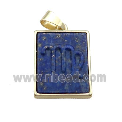 Natural Lapis Lazuli Pendant Zodiac Virgo Blue Rectangle Gold Plated
