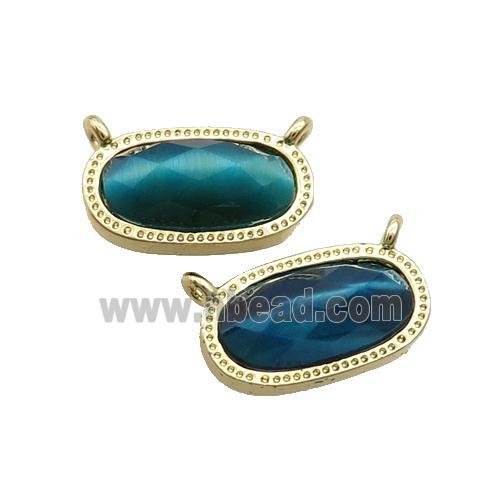 Blue Tiger Eye Stone Oval Pendant 2loops Gold Plated