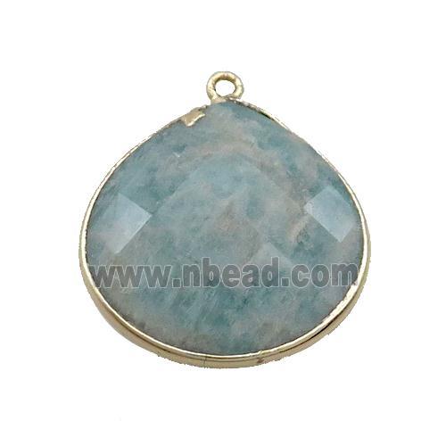 Natural Green Amazonite Teardrop Pendant Gold Plated