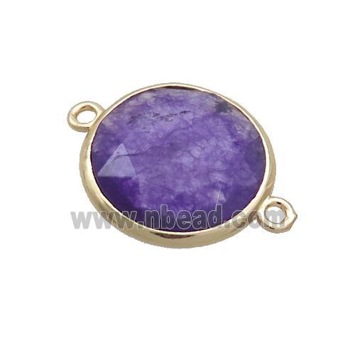 Purple Jade Circle Connector Dye Faceted Gold Plated