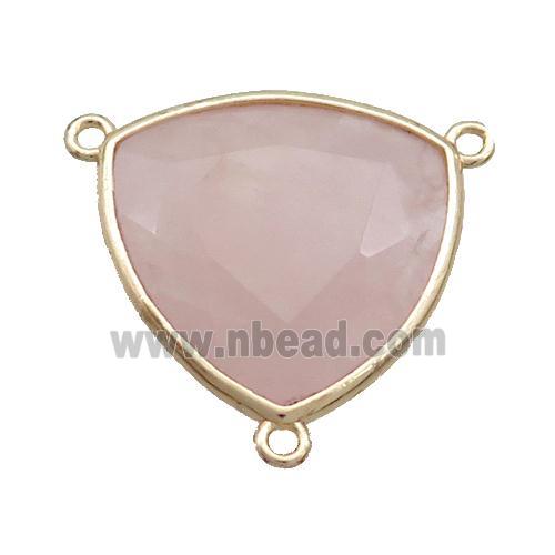Pink Rose Quartz Triangle Pendant 3loops Gold Plated
