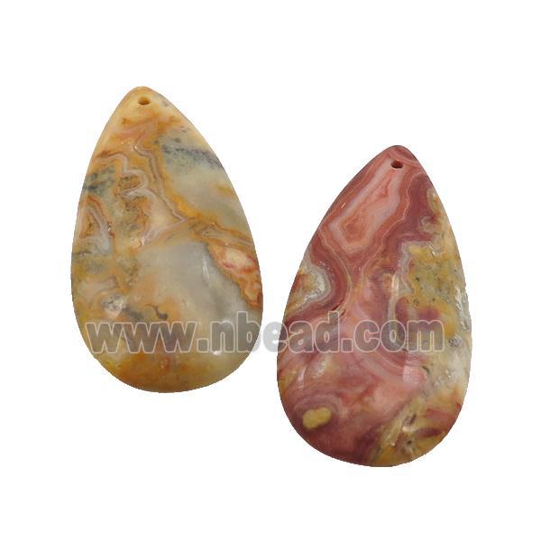 Natural Yellow Crazy Lace Agate Teardrop Pendant