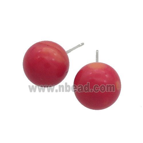 Red Coral Stud Earring 925 Sterling Silver