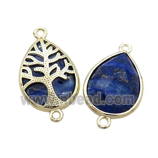 Natural Blue Lapis Lazuli Teardrop Connector Tree Of Life Gold Plted