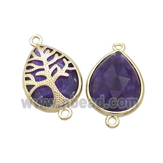 Natural Purple Amethyst Teardrop Connector Tree Of Life Gold Plted