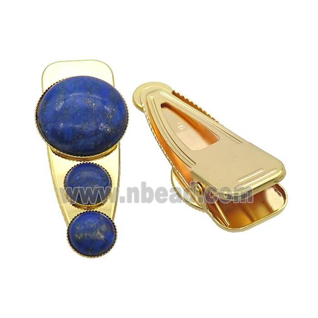 Copper Hair Clips Pave Blue Lapis Lazuli Gold Plated