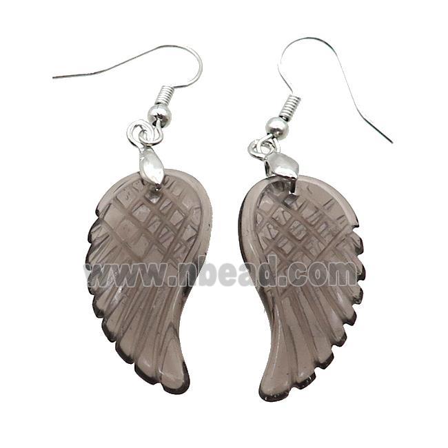 Smoky Synthetic Quartz Angel Wings Hook Earring