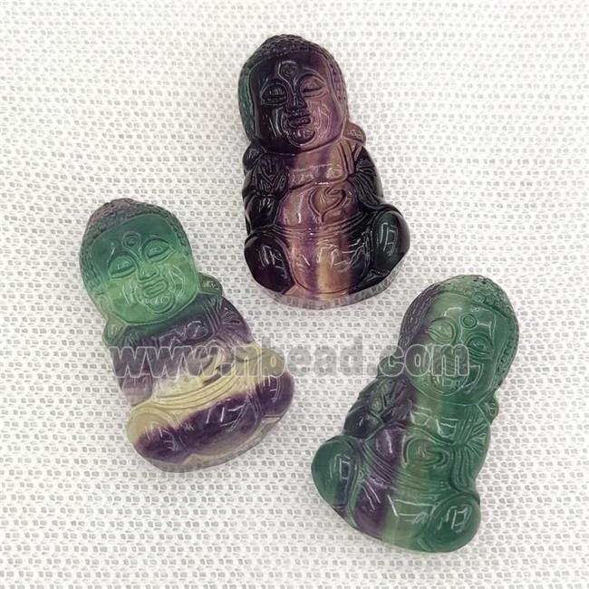 Natural Fluorite Buddha Pendant Multicolor Carved