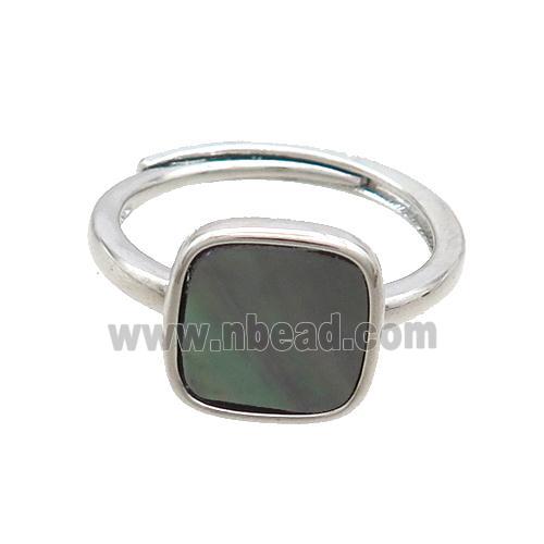 Copper Ring Pave Gray Shell Square Platinum Plated