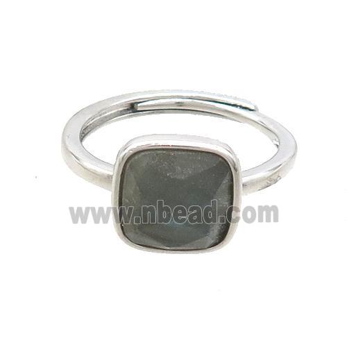 Copper Ring Pave Labradorite Square Adjustable Platinum Plated