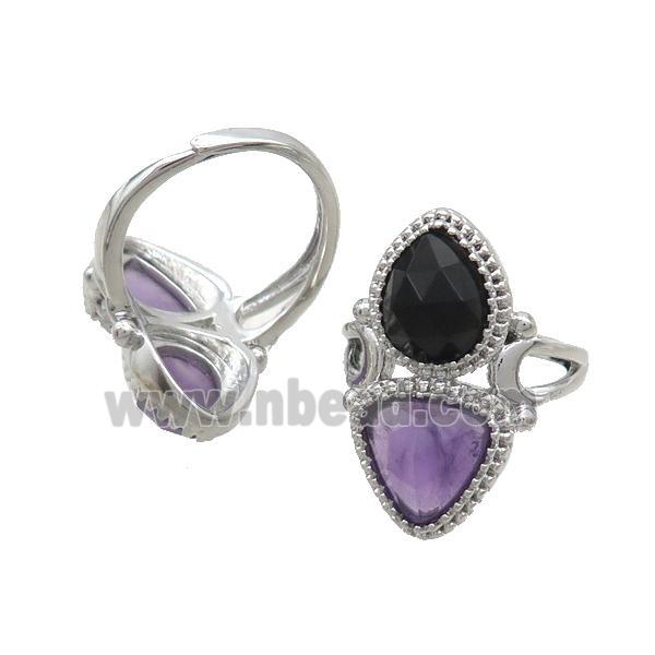 Copper Ring Pave Amethyst Onyx Adjustable Platinum Plated