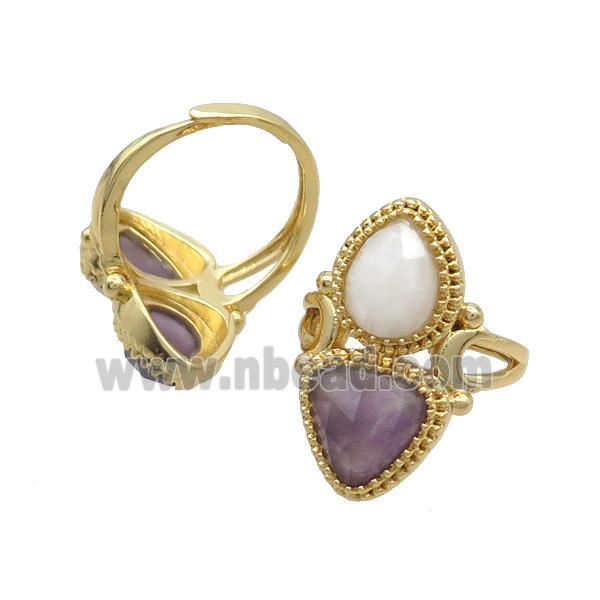 Copper Ring Pave Amethyst Moonstone Adjustable Gold Plated