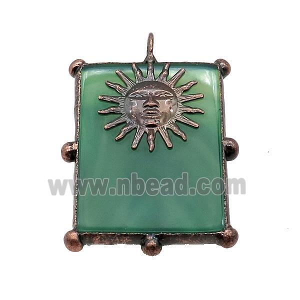 Natural Agate Rectangle Pendant Green Dye Sunface Antique Red