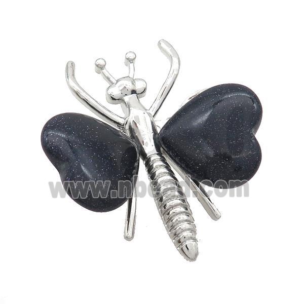 Blue Sandstone Pave Butterfly Pendant Alloy Platinum Plated