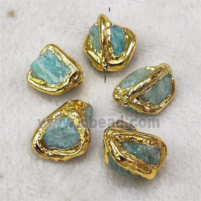 Natural Green Amazonite Nugget Beads Freeform Gold Plated