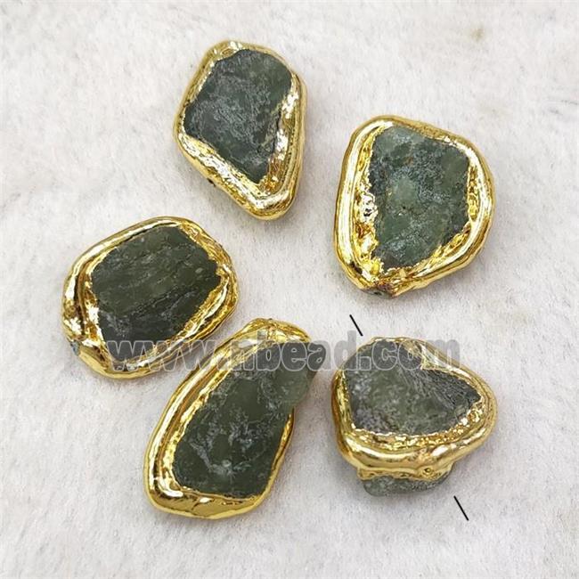 Natural Green Fluorite Nugget Beads Rough Freeform Gold Plated
