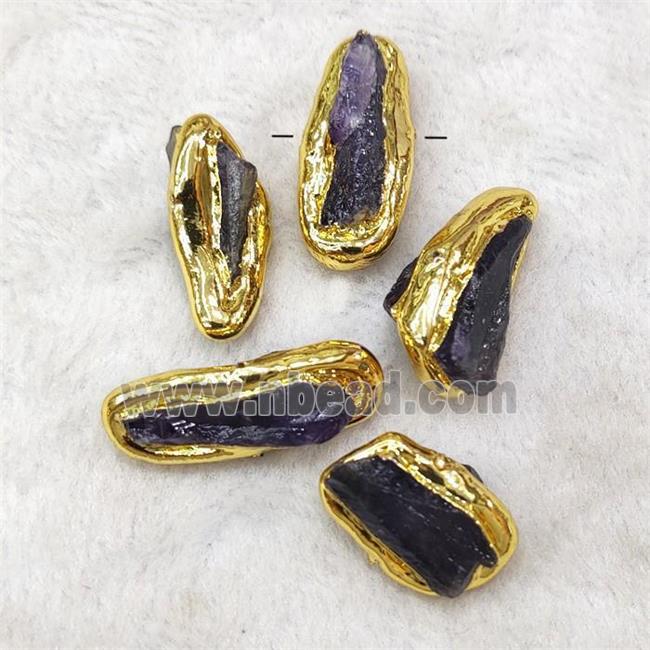Natural Purple Amethyst Nugget Beads Rough Freeform Gold Plated
