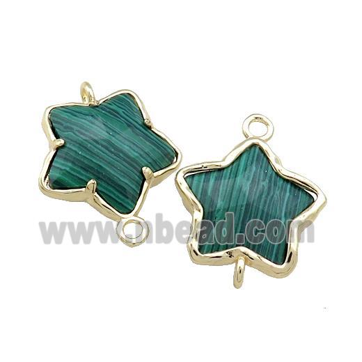 Synthetic Green Malachite Flower Connector Gold Plated
