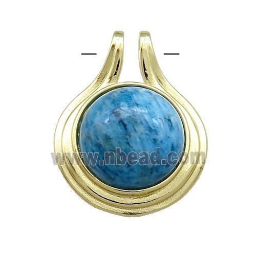 Blue Apatite Pendant Half Round Circle Gold Plated