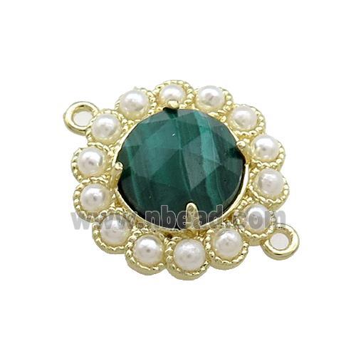 Copper Circle Connector Pave Green Malachite Pearlized Resin Gold Plated