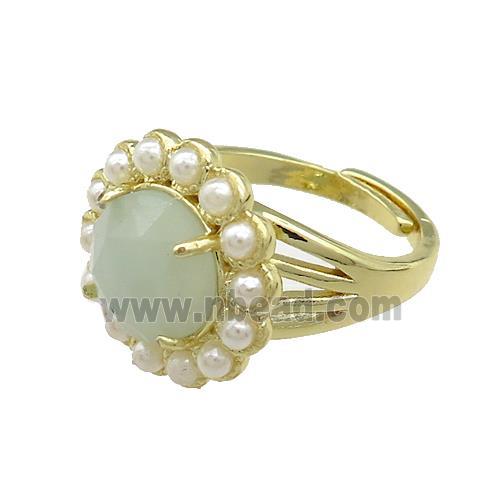 Copper Circle Rings Pave Amazonite Pearlized Resin Adjustable Gold Plated