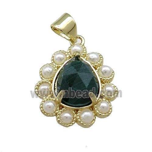 Copper Teardrop Pendant Pave Malachite Pearlized Resin Gold Plated