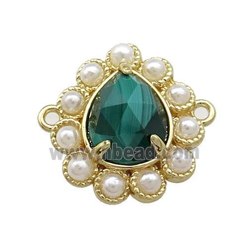 Copper Teardrop Connector Pave Malachite Pearlized Resin Gold Plated