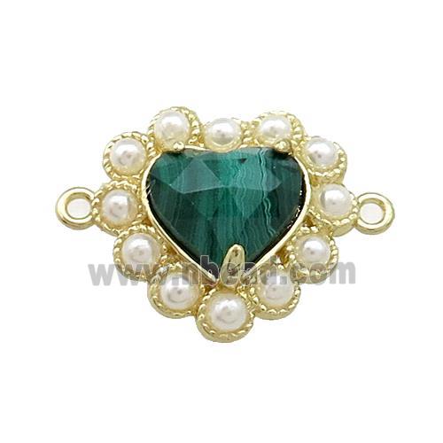 Copper Heart Connector Pave Malachite Pearlized Resin Gold Plated