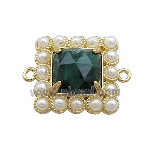 Copper Square Connector Pave Malachite Pearlized Resin Gold Plated
