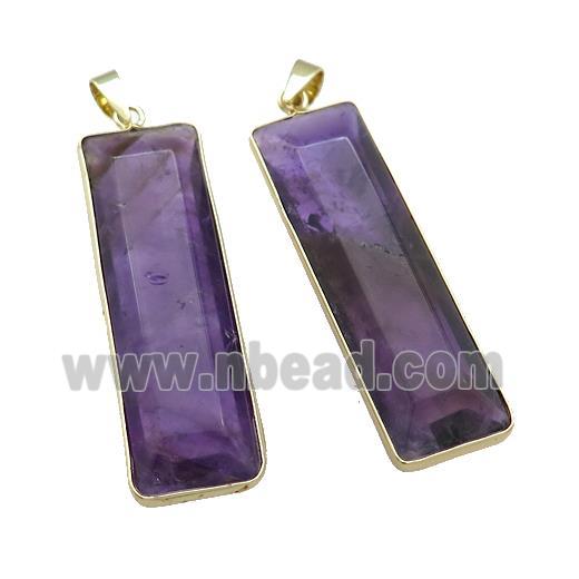 Natural Purple Amethyst Rectangle Pendant Gold Plated