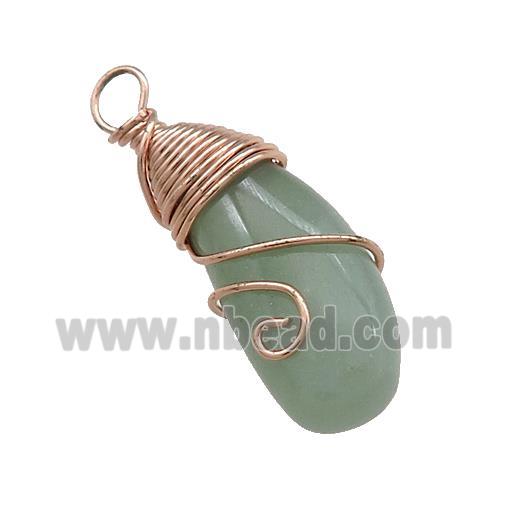 Natural Green Aventurine Teardrop Pendant Copper Wire Wrapped Rose Gold