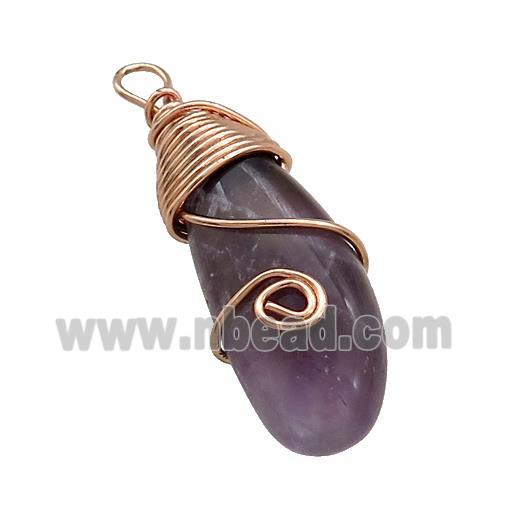 Natural Purple Amethyst Teardrop Pendant Copper Wire Wrapped Rose Gold