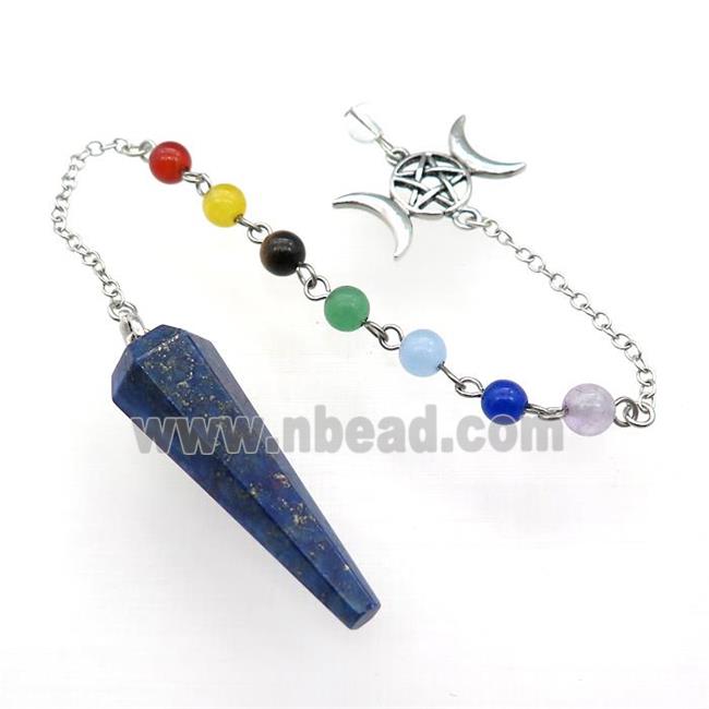 Blue Lapis Lazuli Pendulum Pendant With Gemstone Chakra Chain Alloy Star Moon Platinum Plated