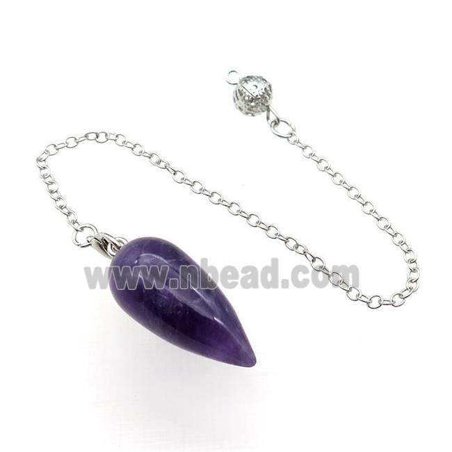Purple Amethyst Pendulum Pendant With Alloy Chain Platinum Plated