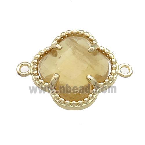 Yellow Citrine Clover Connector Gold Plated
