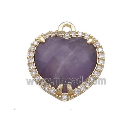 Purple Amethyst Heart Pendant Pave Zircon Gold Plated
