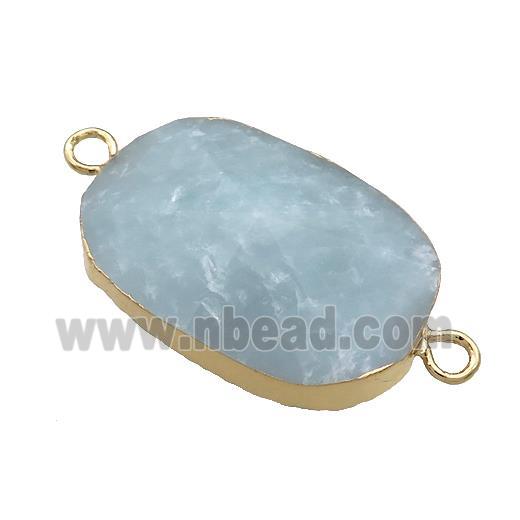Blue Aquamarine Oval Connector Pointed Gold Plated