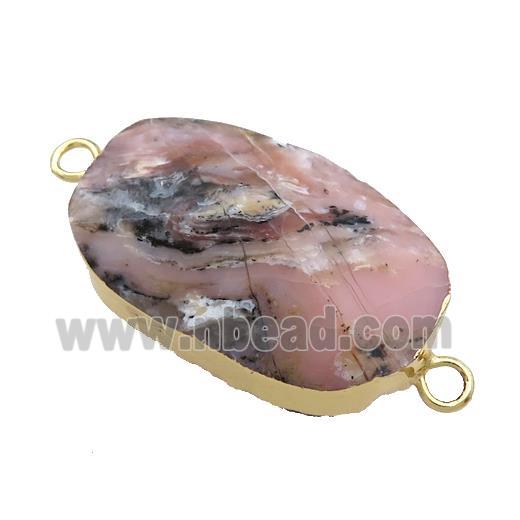Pink Opal Oval Connector Pointed Gold Plated