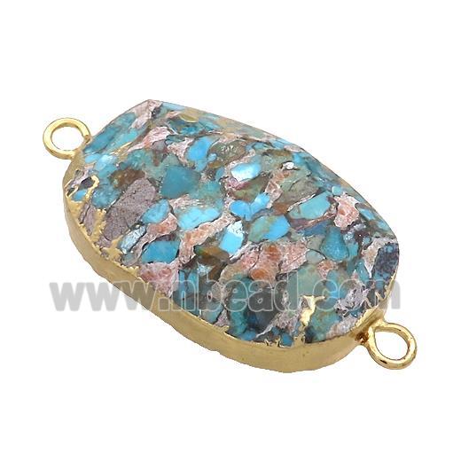 Blue Mosaic Turquoise Oval Connector Faceted Gold Plated