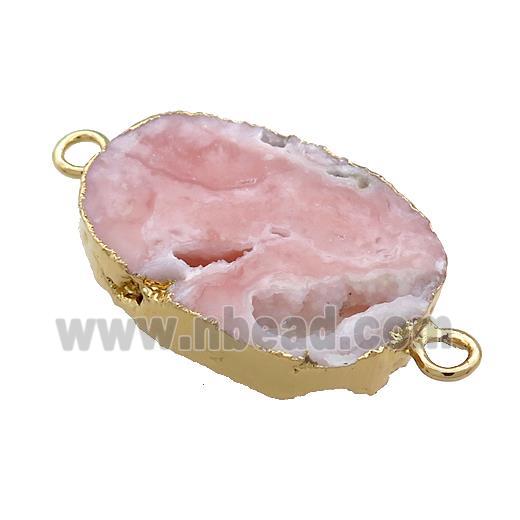 Pink Opal Oval Connector Rough Gold Plated
