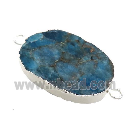 Blue Apatite Oval Connector Flat Silver Plated