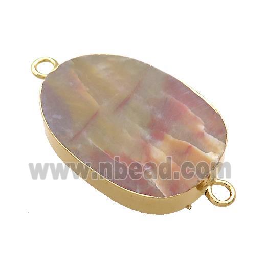 Red Ocean Agate Oval Connector Flat Gold Plated