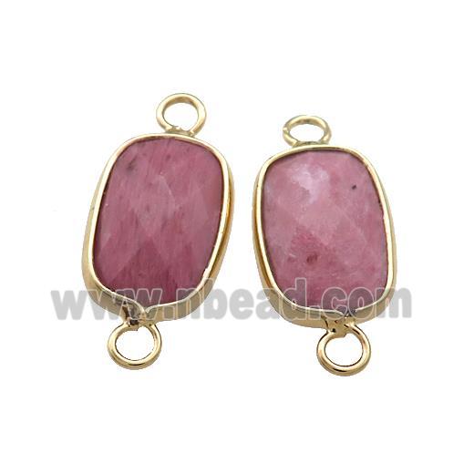 Pink Wood Lace Jasper Rectangle Connector Faceted Gold Plated