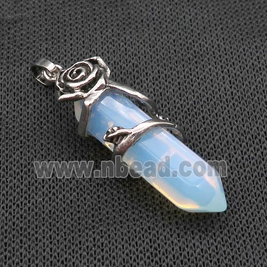 White Opalite Prism Pendant Alloy Flower Wrapped