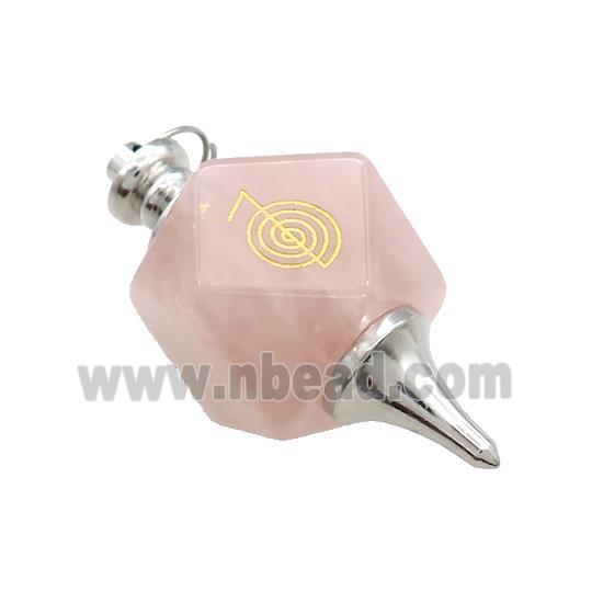 Natural Pink Rose Quartz Dowsing Pendulum Polygon Alloy Platinum Plated