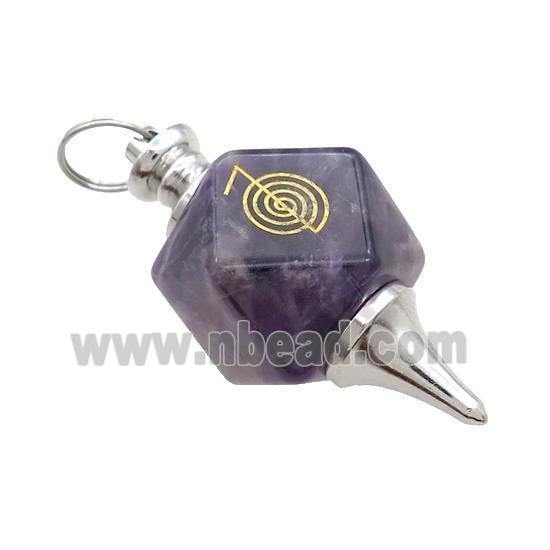 Natural Purple Amethyst Dowsing Pendulum Polygon Alloy Platinum Plated